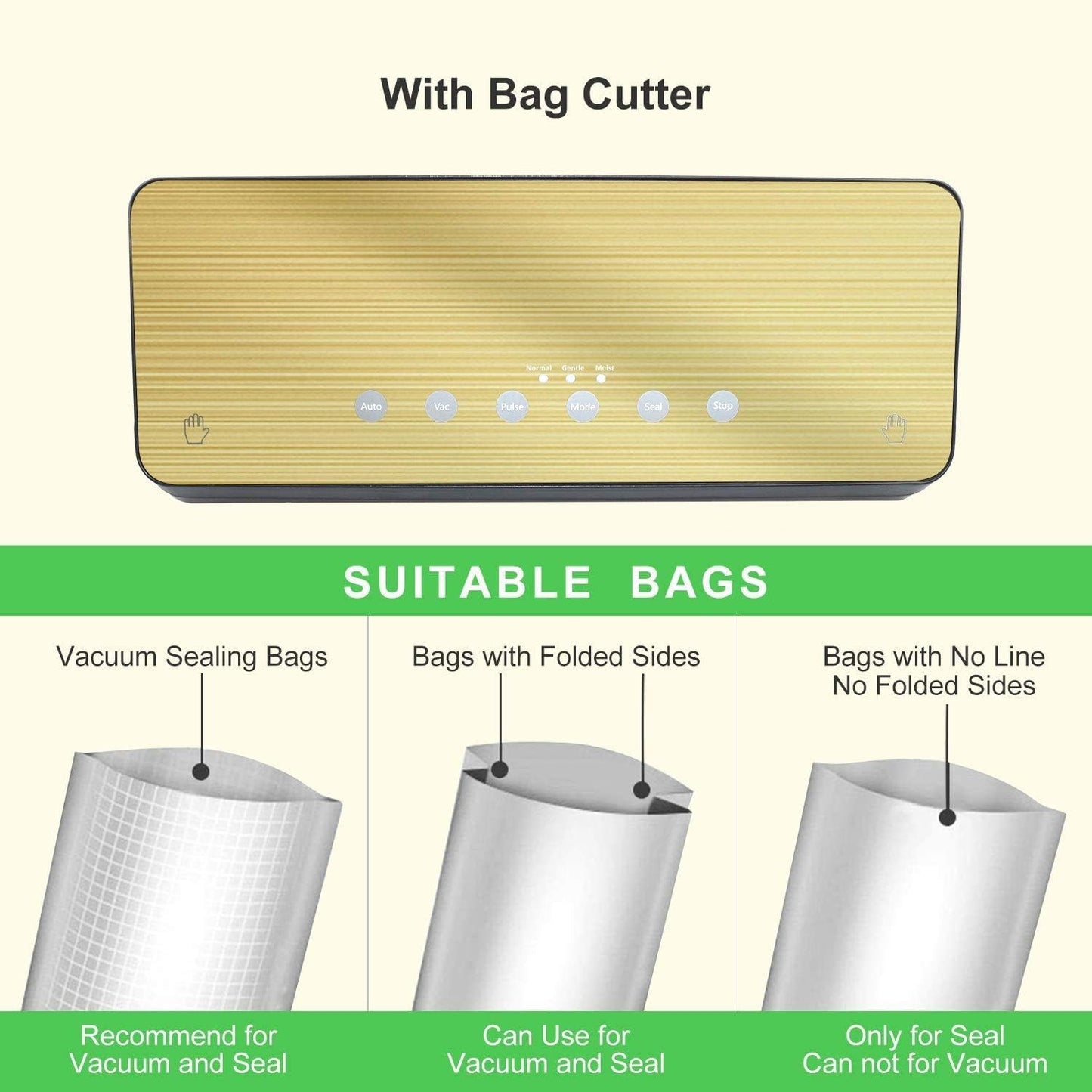 Vacuum Sealer Machine Dry Moist Food Modes Vacumed Storage Food Saver Food Sealer Vacuum Sealer Makes Food Safe Gold