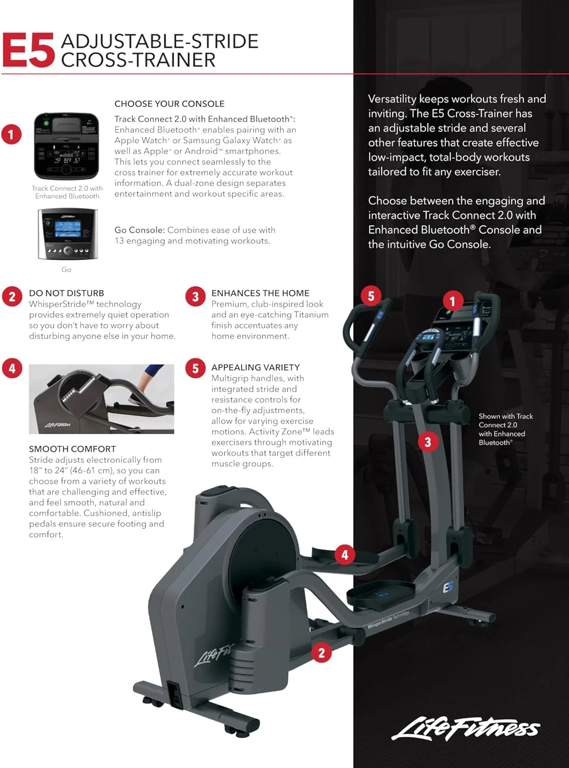 E5 Titanium Cross Trainer Elliptical Exercise Machine with Go Console