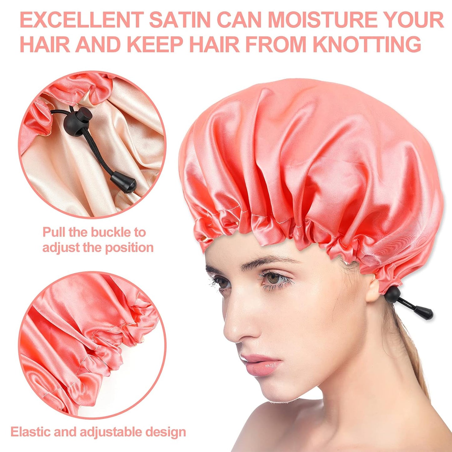 Double-Sided Adjustable Satin Sleep Cap in Coral