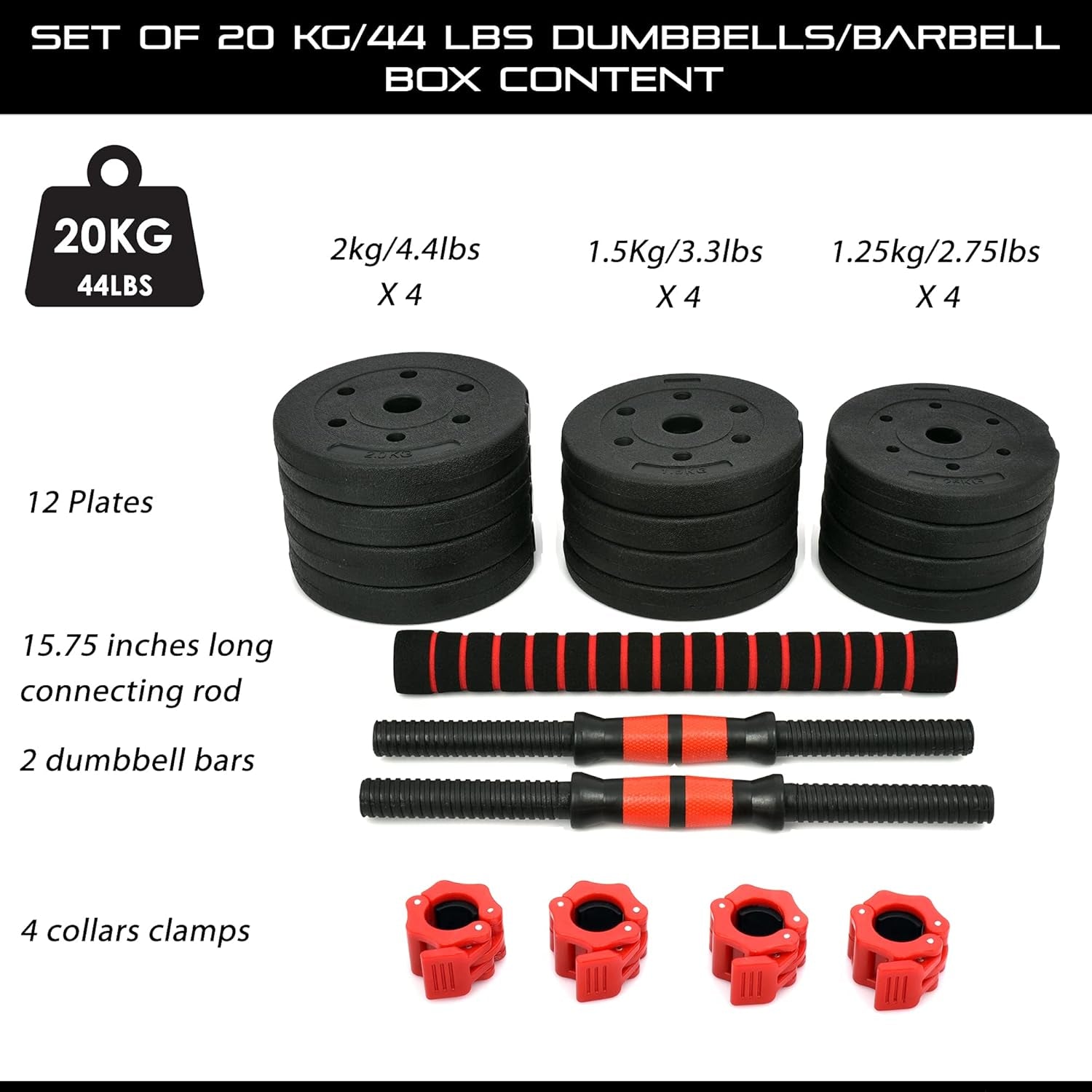 Adjustable Dumbbell Set with Barbell Connecting Rod - Available in 33 lbs, 44 lbs, and 66 lbs for Home Gym Use