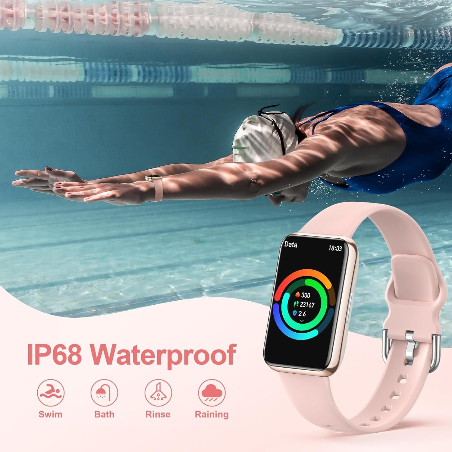 Health Fitness Tracker 2024 with 24/7 Heart Rate, Blood Oxygen, Blood Pressure, Sleep Tracker, IP68 Waterproof Activity Trackers with Step Tracker, Pedometer (S & L Bands Included)