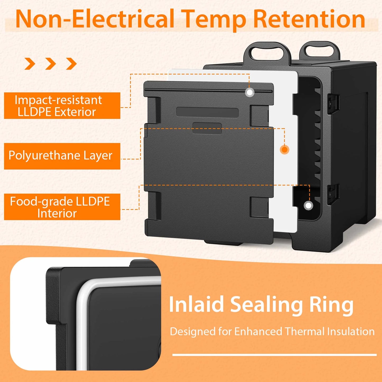 81QT End-Loading Food Warmer Insulated Food Pan Carrier 5 Food Pan Capacity