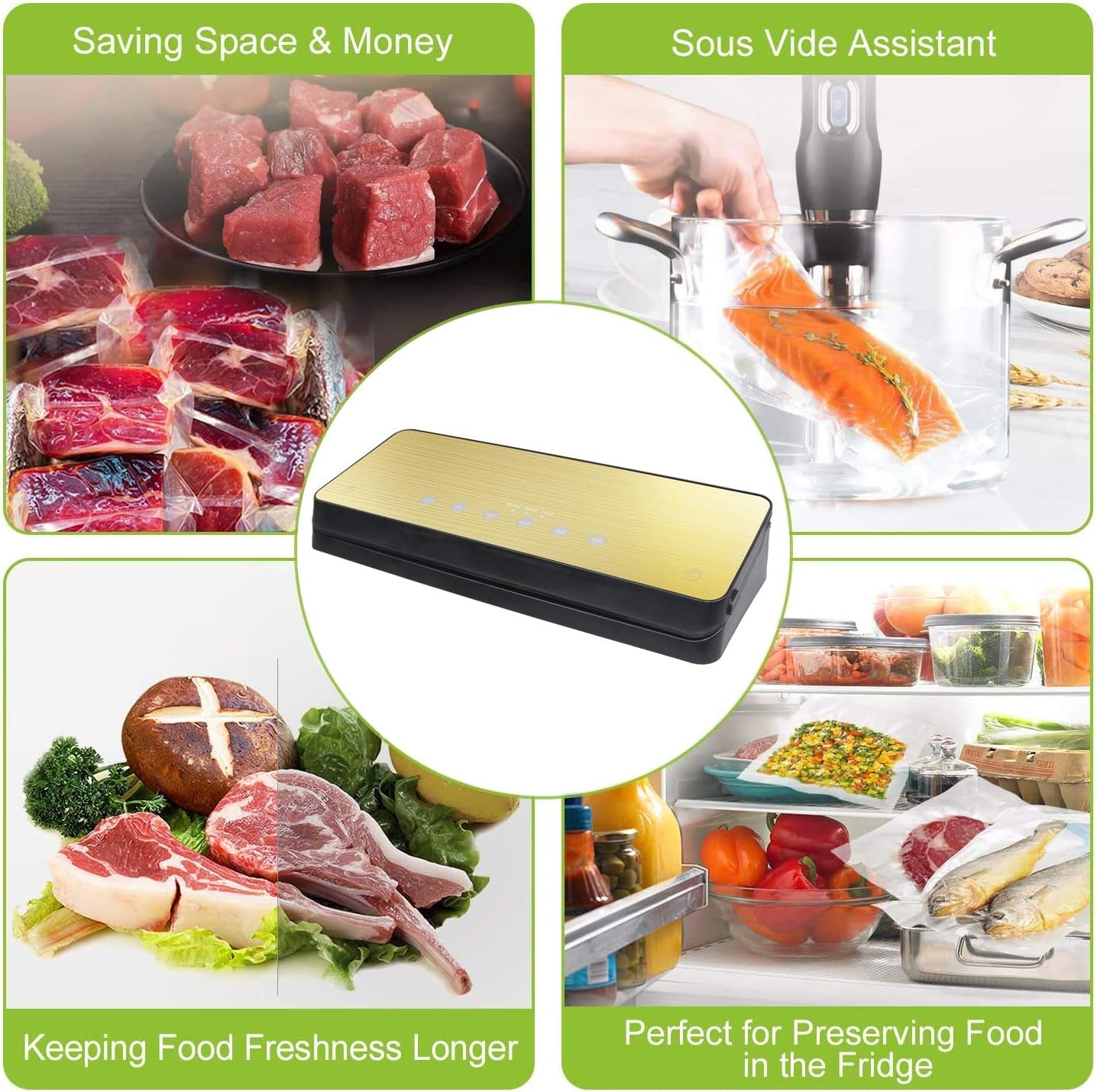 Vacuum Sealer Machine Dry Moist Food Modes Vacumed Storage Food Saver Food Sealer Vacuum Sealer Makes Food Safe Gold