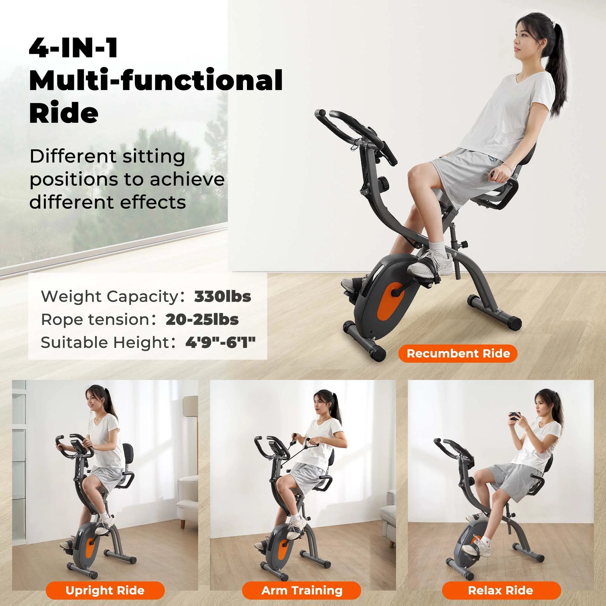 Transform Your Fitness Routine with the 3-in-1 Folding Magnetic Exercise Bike - Adjustable Resistance & Arm Bands for Home Use