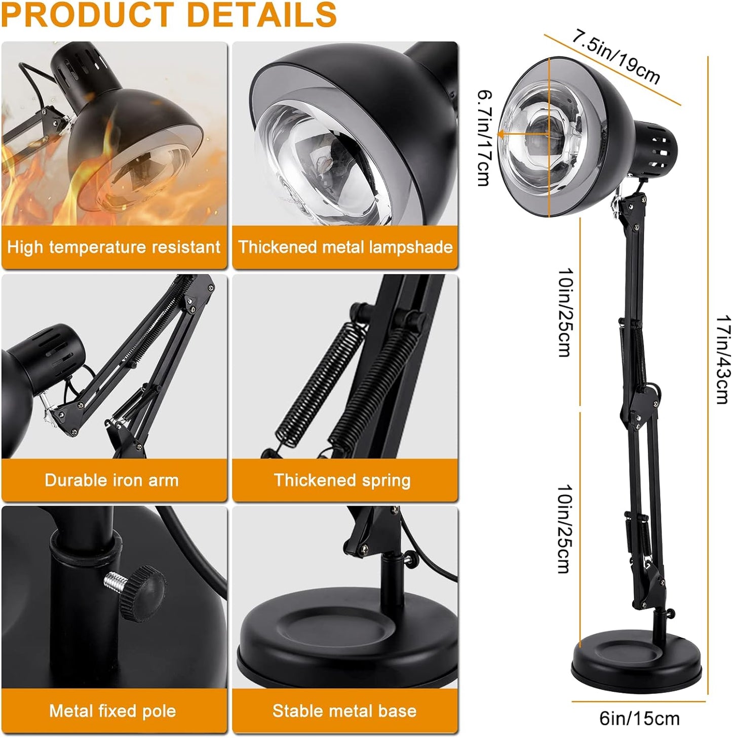 Food Heat Lamp Temp. Adjustable with 250W Bulb for Food Home Kitchen Food Heatin