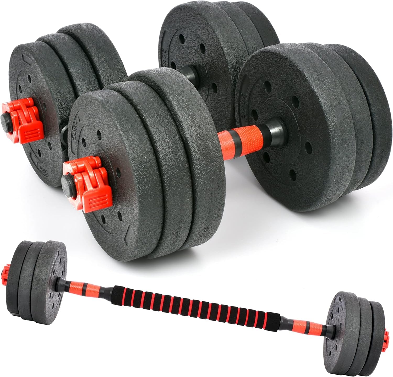 Adjustable Dumbbell Set with Barbell Connecting Rod - Available in 33 lbs, 44 lbs, and 66 lbs for Home Gym Use
