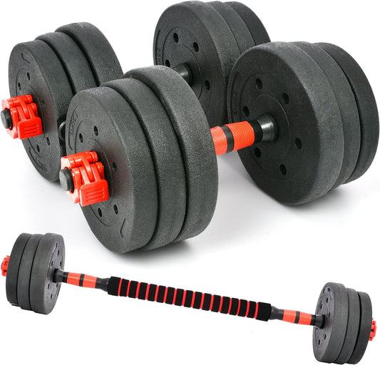 Adjustable Dumbbell Set with Barbell Connecting Rod - Available in 33 lbs, 44 lbs, and 66 lbs for Home Gym Use