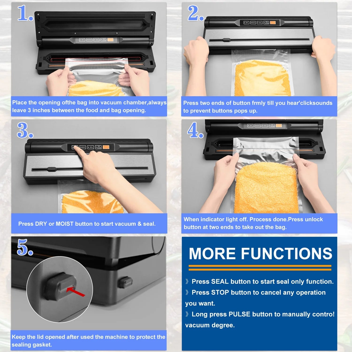 Food Vacuum Sealer Machine, Auto&Manual Food Sealer with 2 Rolls Food Vacuum Sealer Bags for Food Preservation, Food Storage Saver Dry & Moist Food Modes, Built-In Cutter, LED Indicato