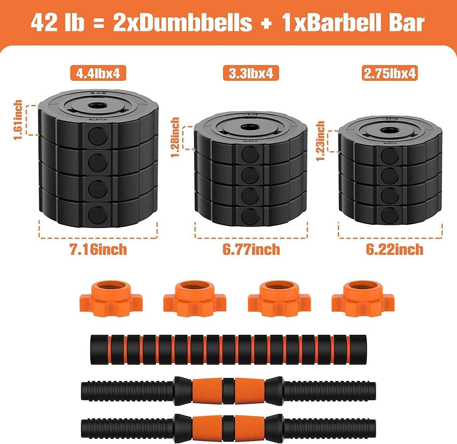 Adjustable Dumbbell and Barbell Weight Set with Non-Slip Neoprene Handles and Connecting Rod for Home Fitness Training