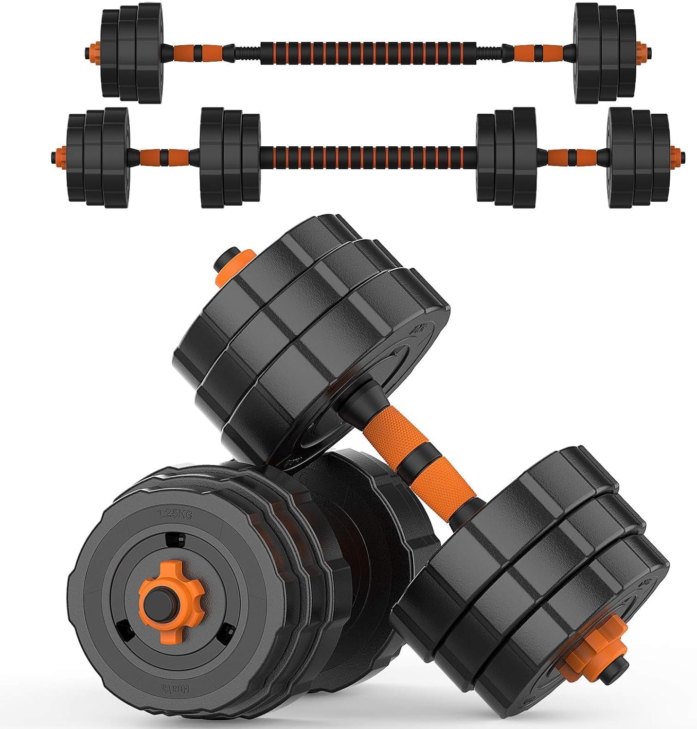 Adjustable Dumbbell and Barbell Weight Set with Non-Slip Neoprene Handles and Connecting Rod for Home Fitness Training