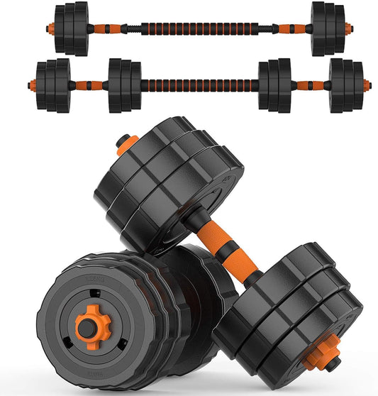 Adjustable Dumbbell and Barbell Weight Set with Non-Slip Neoprene Handles and Connecting Rod for Home Fitness Training