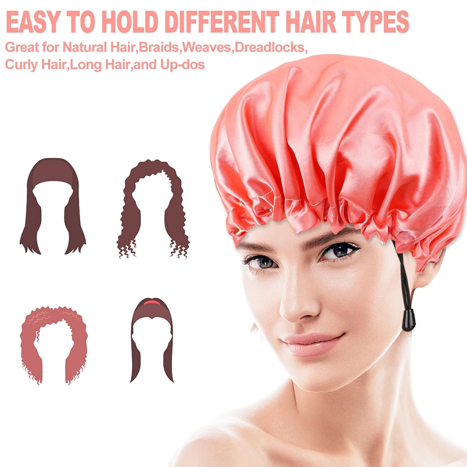 Double-Sided Adjustable Satin Sleep Cap in Coral