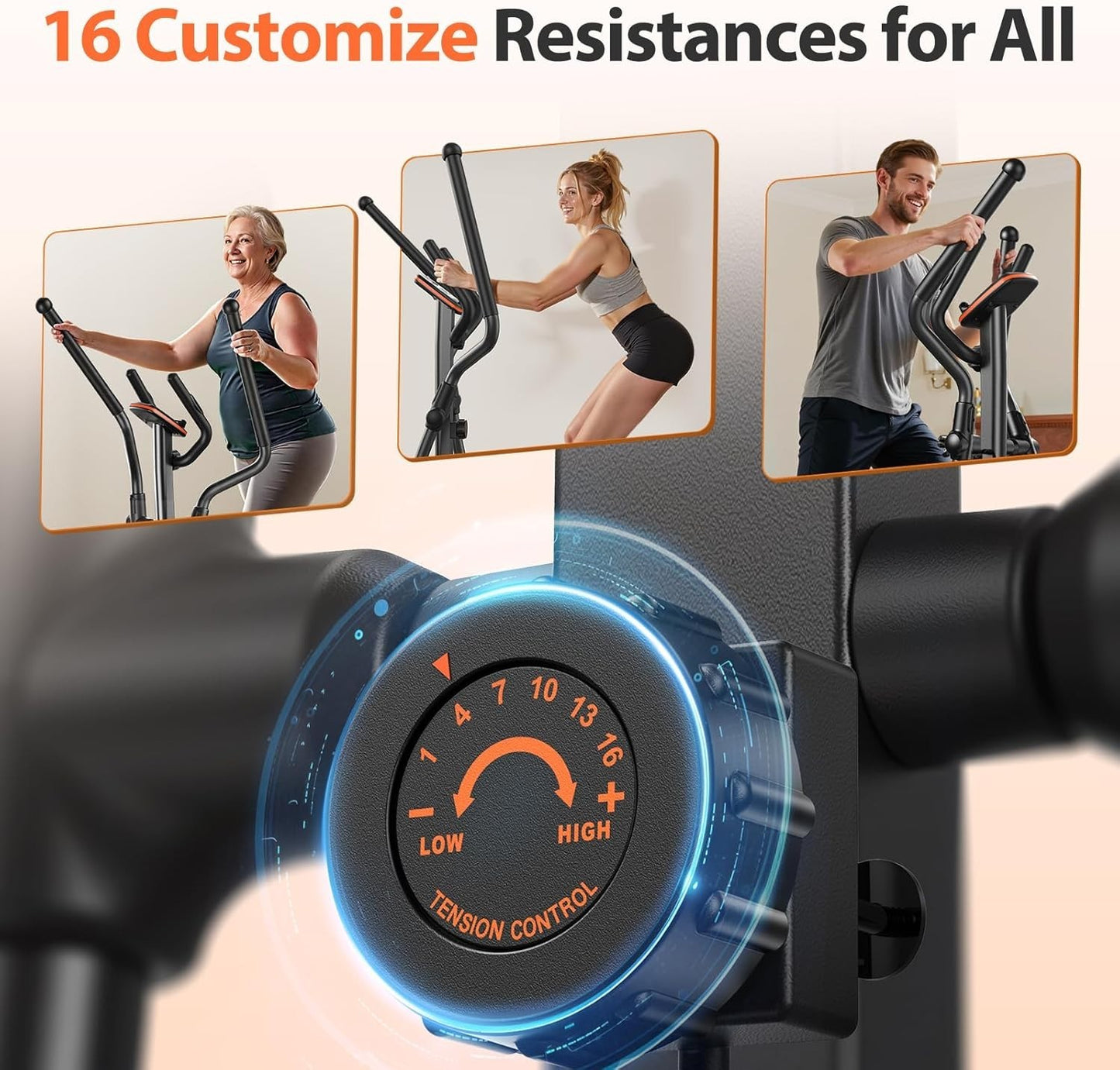 Elliptical Exercise Machine with 16 Levels of Resistance for Home Use