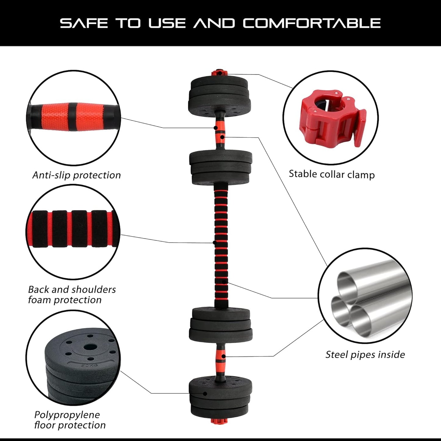 Adjustable Dumbbell Set with Barbell Connecting Rod - Available in 33 lbs, 44 lbs, and 66 lbs for Home Gym Use