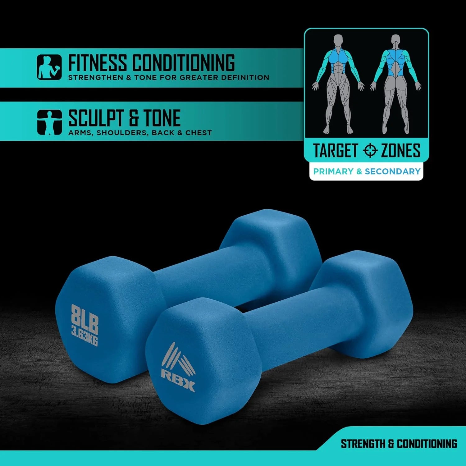 Neoprene Dumbbell Set with Non-Slip Grip - 8 lb Arm Weights for Training and Fitness