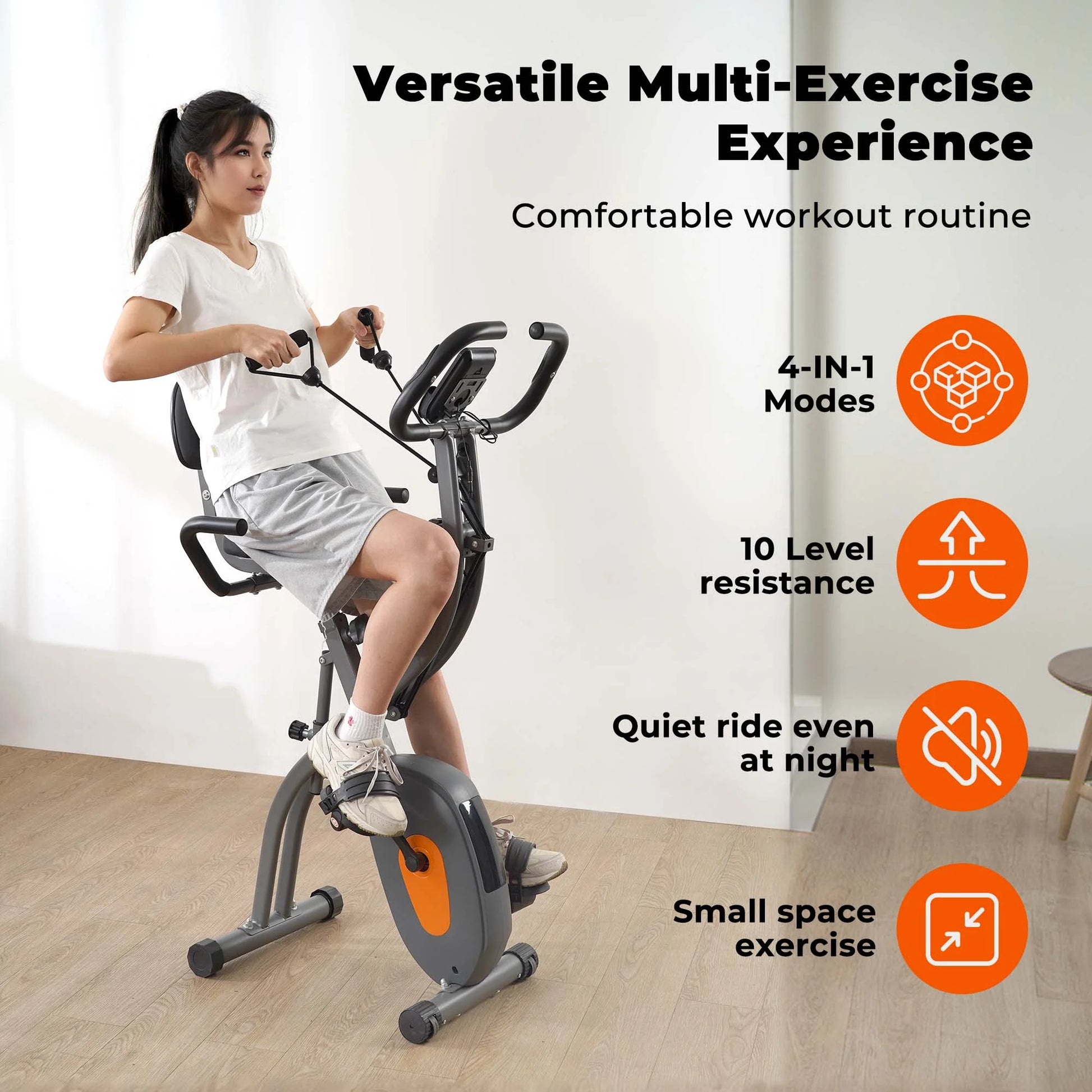 Transform Your Fitness Routine with the 3-in-1 Folding Magnetic Exercise Bike - Adjustable Resistance & Arm Bands for Home Use