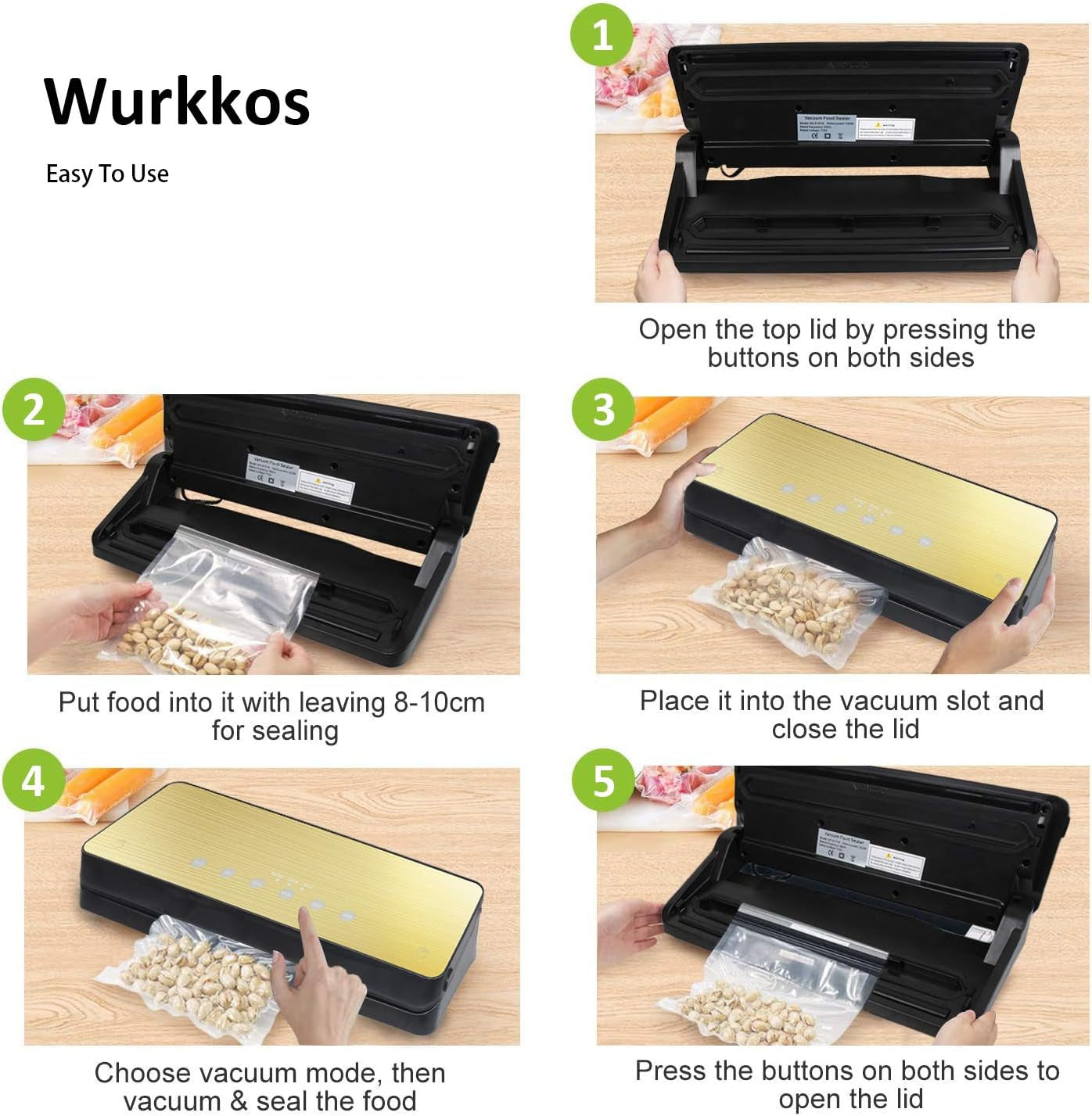 Vacuum Sealer Machine Dry Moist Food Modes Vacumed Storage Food Saver Food Sealer Vacuum Sealer Makes Food Safe Gold