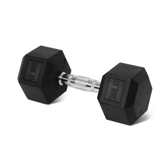 20 lb Rubber Encased Hex Dumbbell - Single, Black